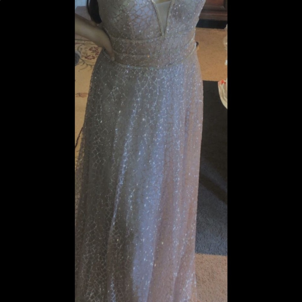 Rose Gold V- Neck Prom Dress